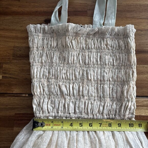 En Saison Milkmaid Cottagecore Toile Romantic Midi Dress Size XS Smocked Bow Tie - Picture 12 of 16